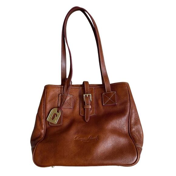 Vintage Dooney & Bourke Pebbled Leather Shoulder Bag | Expandable Brass Hardware - Picture 2 of 16